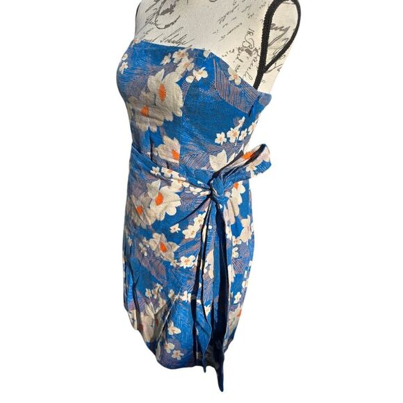 Urban Outfitters UO Juliette Blue Floral Linen Wrap-Around Mini Dress Size‎ S - Picture 4 of 11